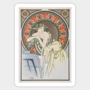 Mucha, Red Hibiscus Sticker